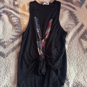 Black Sleeveless Tank Top with Graphic Design